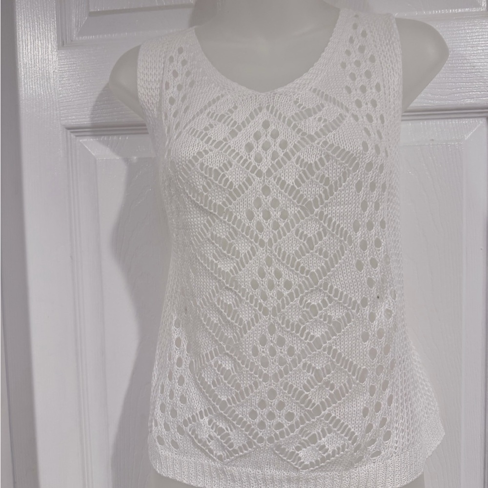 White Crochet Knit Sleeveless Top